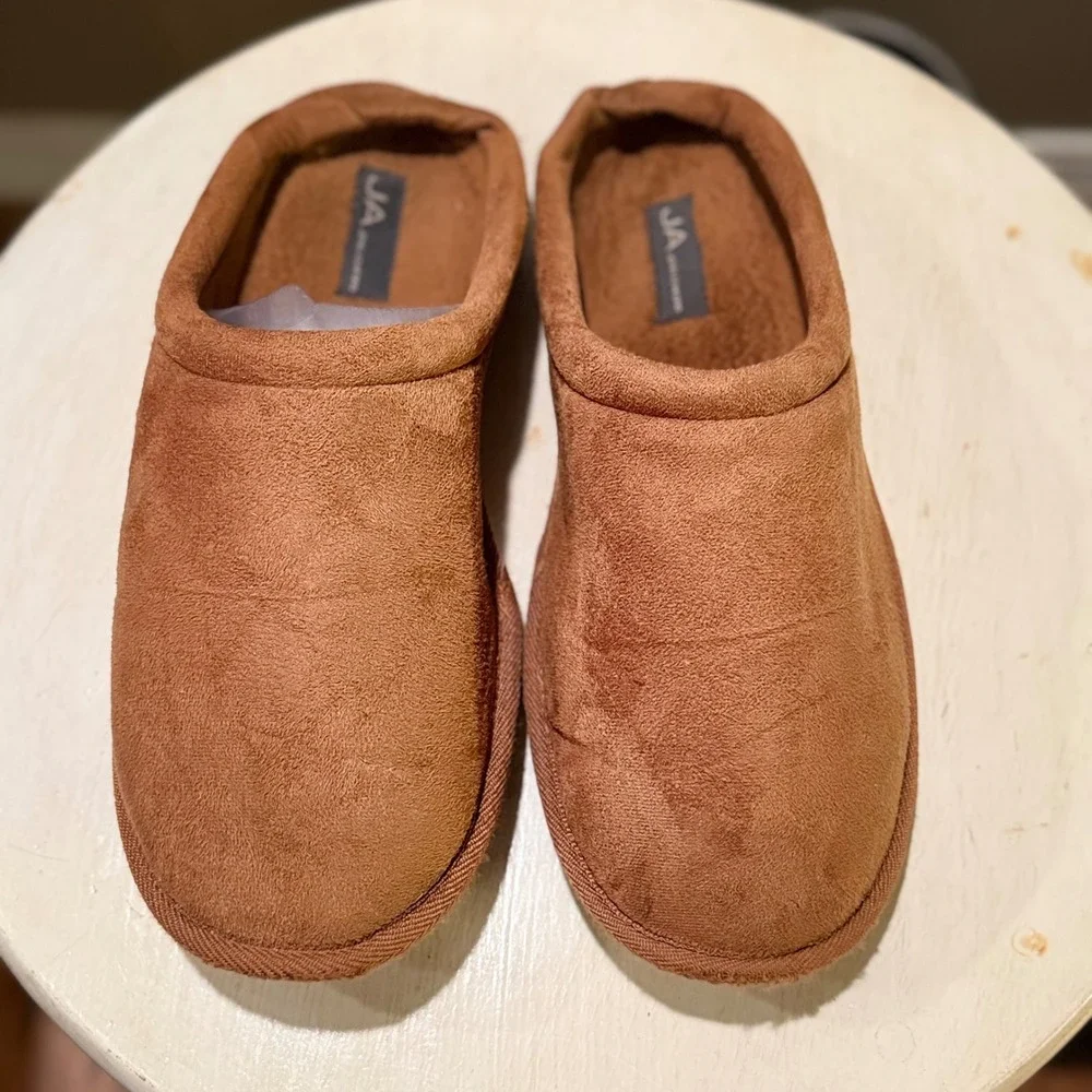 John Ashford Men's Tan Suede Moccasin Slippers XL 11-12‎ Plush Comfort